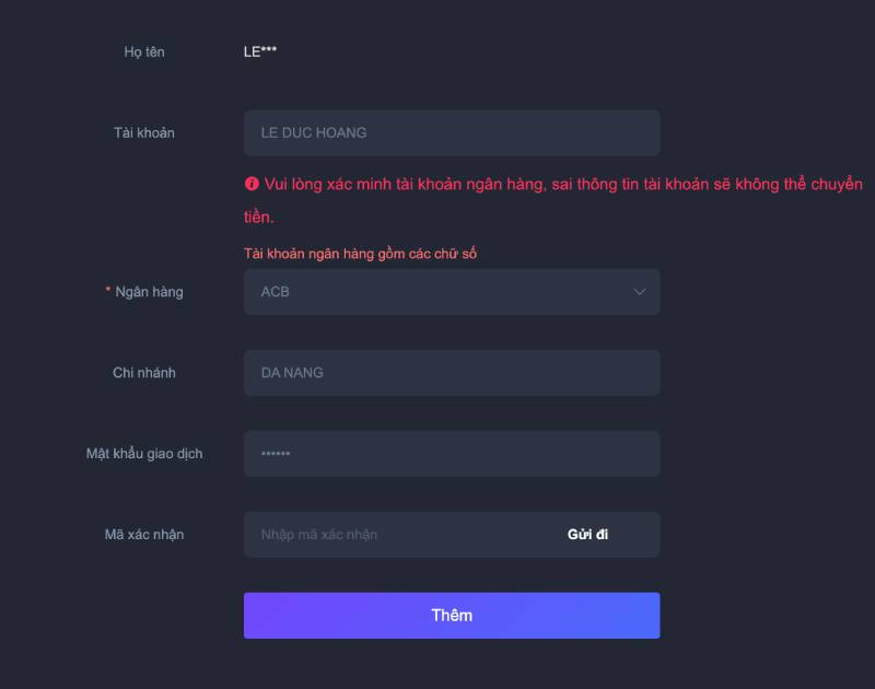 Bước 3: Tiến hành liên kết tài khoản ngân hàng cá nhân